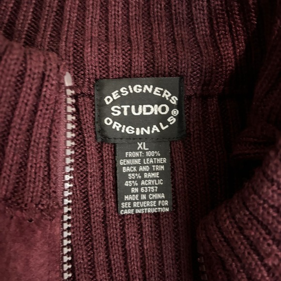 Designers Studio Originals Leather Knit Vest Burgundy Full Zip Size XL Cabin - Picture 8 of 9